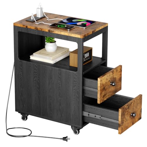 Bedroom Nightstand with Charging Station