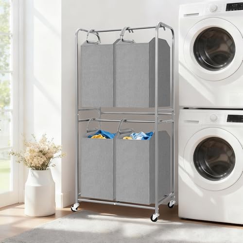 Vertical Laundry Hamper with Removable Tote Bags