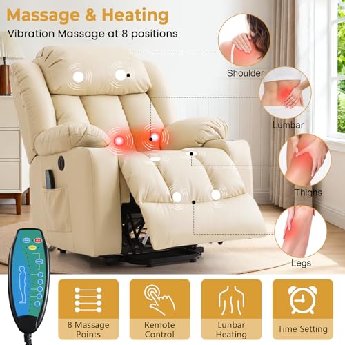 Power Lift Recliner Chair for Elderly Breathable Leather Recliner Chair with Massage and Heat for People Limited Mobility