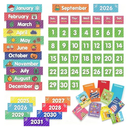 Classroom Monthly Calendar Pocket Chart with 71 Cards for Kids Learning for Home