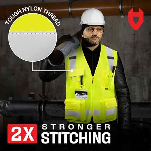 Reflective Safety Vest Men Women ANSI Class 2 Hi Vis Vest Neon Yellow with Pockets Reinforced Stitching Durable