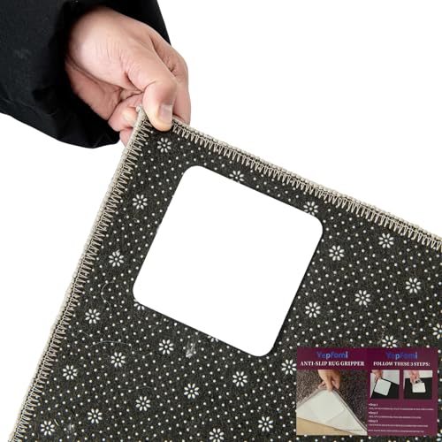 4 Pack) Rug Pad Gripper for Hardwood Floors No Damage, Carpet Tape for Area Rugs Reusable Kitchen Non Slip Rug Pads