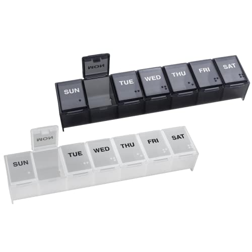 Weekly (7-Day) Pill Organizer, Vitamin Planner, and Medicine Box, Large Compartments