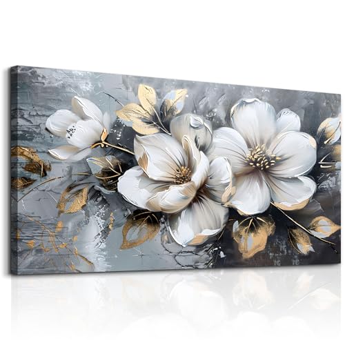 Canvas Wall Art Painting For Living Room Wall Decor White Flowers Picture Wall Decoration Artwork For Dining Room Bedroom Bathroom Kitchen Room Wall Print Painting For Home Decor 20x40 In