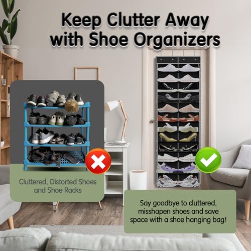 Over The Door Shoe Organizer with 12 Large Breathable Pockets