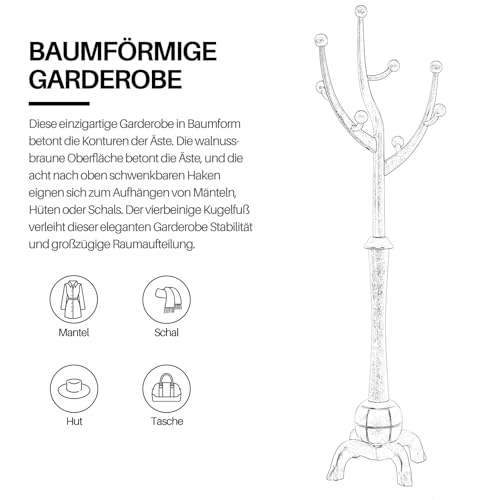 Coat Rack Freestanding Wood Tree Rack with 8 Hooks