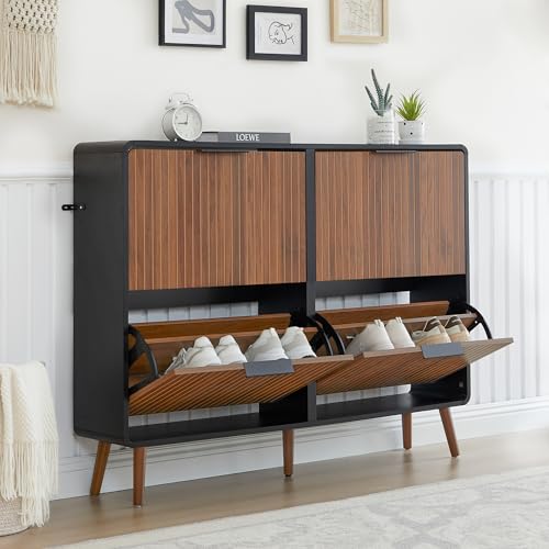 47" Fluted Large Shoe Cabinet with 4 Flip Drawers