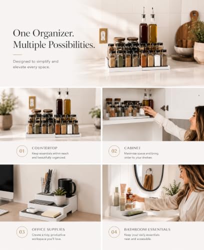 Expandable 3 Tiered Spice Rack Organizer for Cabinet and Kitchen Pantry Shelf