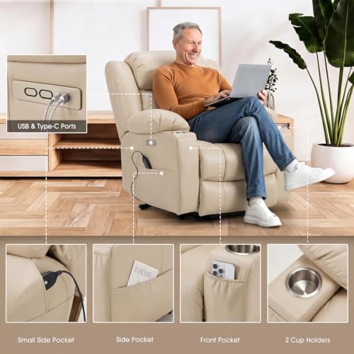 Power Lift Recliner Leather Chair Sofa with Massage & Heat