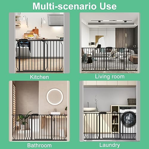 Extra Wide Pressure Mounted Baby Gate Walk Through Child Kids Safety Toddler Tension White Long Large Pet Dog Gates with Extension for doorways Kitchen