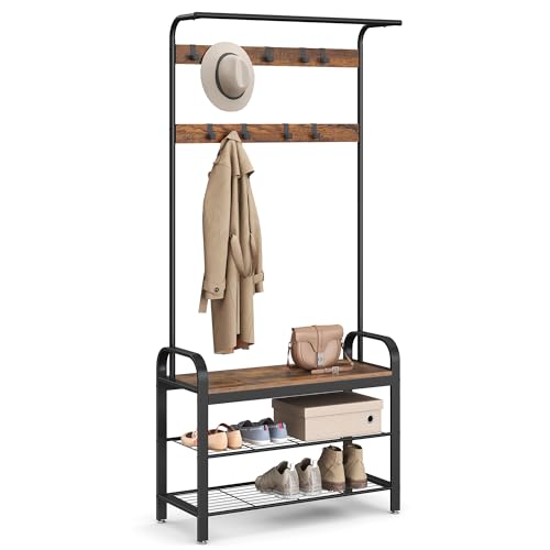 Coat Rack Hall Tree with Shoe Bench for Entryway