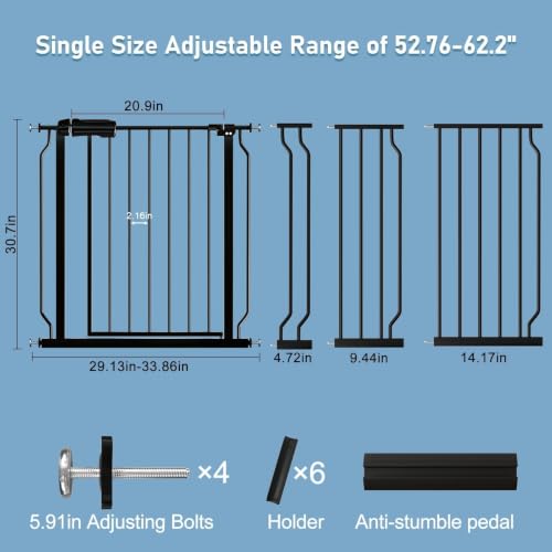 Extra Wide Pressure Mount Baby Gate Auto Close Metal Child Dog Pet Safety Gates with Walk Through for Stairs