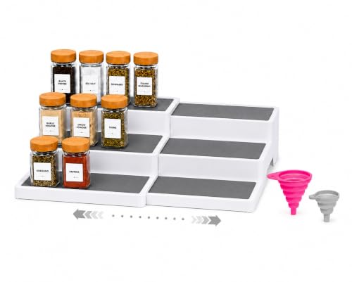 Expandable 3 Tiered Spice Rack Organizer for Cabinet and Kitchen Pantry Shelf