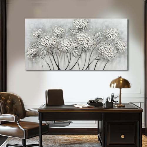 White Wall Art Frame Wall Decor Large Abstract Canvas Pictures Living Room Decor Black Gold Canvas Oil Paintings Flowers Decorations Oversized Arts for Home Office Bedroom