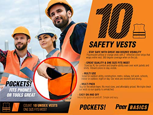 Pocket Safety Vest Bulk Pack Reflective High Visibility Men Women