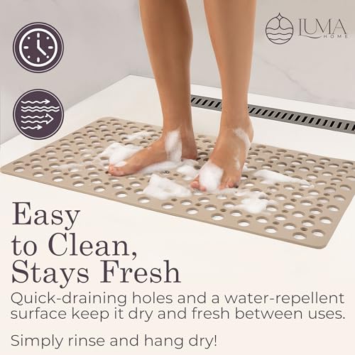 Non Slip Bathtub Mat and Shower Mat Beige TPE Strong Suction Cups Aesthetic Bath Mat for Inside Shower with Soft Texture