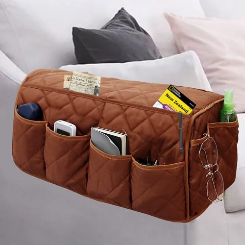 Armchair Caddy Remote Control Holder for Couch Recliner Armrest Organizer Non Slip Couch Arm Covers for Sofa with 14 Pockets Storage for Magazine