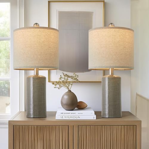 Modern Ceramic Table lamp Set of 2 Small Farmhouse Bedside lamp