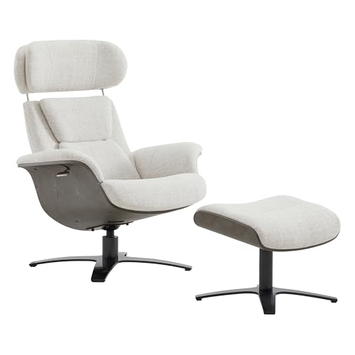 Reclining Swivel Chair with Adjustable Headrest and Ottoman for Living Room