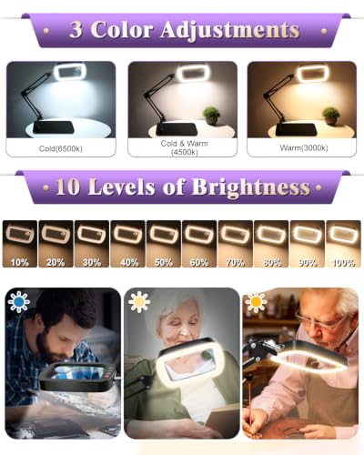 10X 30X Large Magnifying Glass with Light and Stand