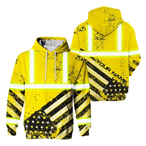 US Flag High Visibility Hoodie for Men Reflective Hoodie Safety Workwear for Worker Runner Patriotic ACC02