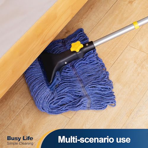 Looped End String Wet Mop Heavy Duty Cotton Mop Commercial Industrial Grade Iron Pole Jaw Clamp Floor Cleaning 51in Long