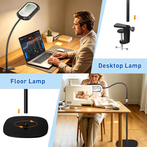 12X 30X Square Gooseneck Floor Magnifying Glass with Light and Stand