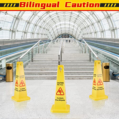 Wet Floor Sign Safety Cone Yellow 4 Sided Caution