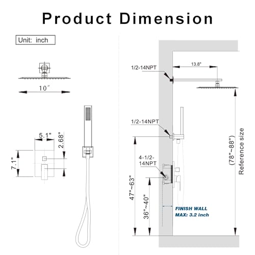Rain Shower System with Handheld & Valve