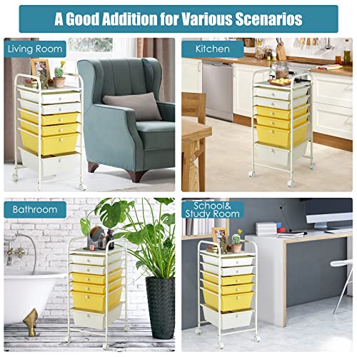 Storage Cart Bin Organizer Rolling Storage Cart Metal Frame Plastic Drawers Flexible Wheels Home Office Scrapbook Supply & Paper Shelf