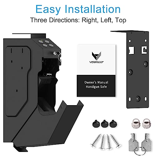 Gun Safe Biometric Quick Access Handgun Firearm Safes for Pistols Drop Down Single Gun Safety for Nightstand Wall Mount Bedside Desk Vehicle Bed Personal Safe with Fingerprint Keypad Lock Key Lock