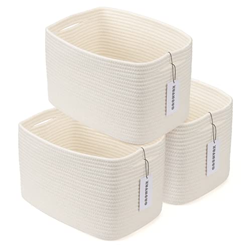 Cotton Rope storage Basket Bins Woven Basket for Organizing Shelves Rectangle Decorative Baskets For storage 3 pack