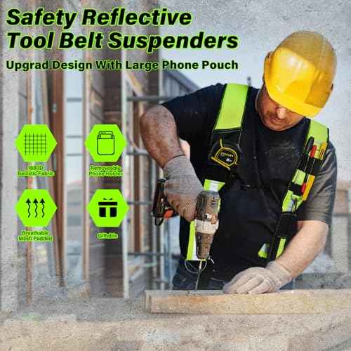 Tool Belt Suspenders Construction Bag Suspenders Padded Work Belt Hi Vis Suspenders for Carpenter