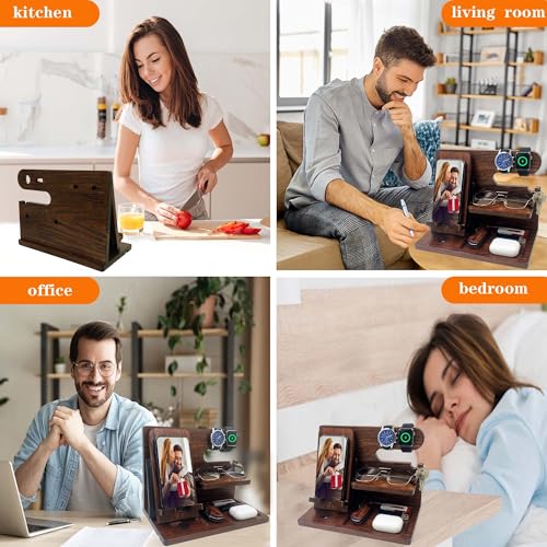 Birthday Gifts for Men Gift for Dad from Daughter Son Nightstand Organizer for Men Wood Phone Docking Station