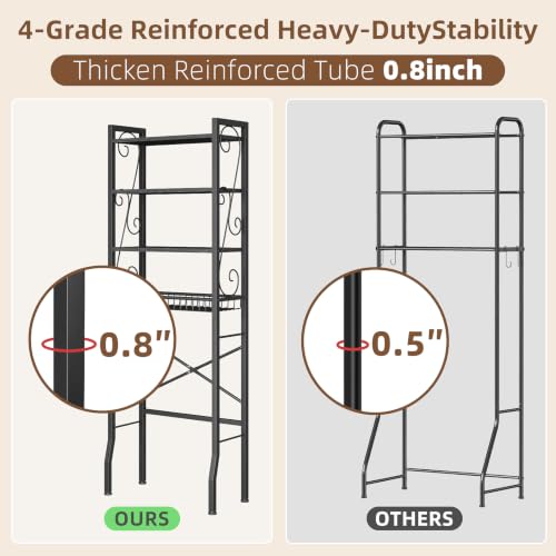 Over-The-Toilet Storage Rack 4-Tier,Bathroom Organizer Shelf Over Toilet,Adjustable Wooden Shelves and Basket,Freestanding Above Toilet Shelves,Space Saver for Rooms