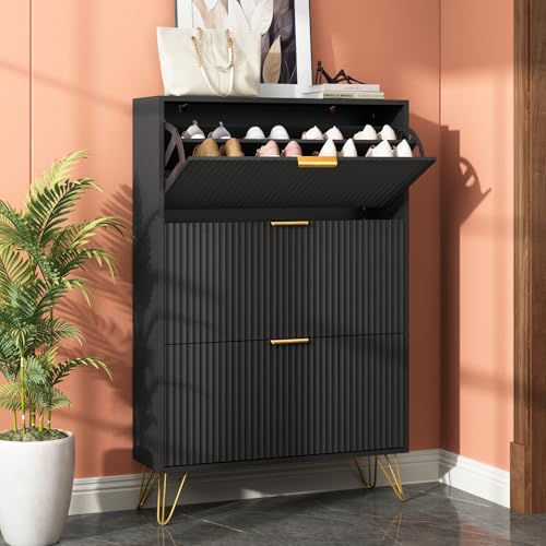 Shoe Storage Cabinet with 3 Flip Drawers