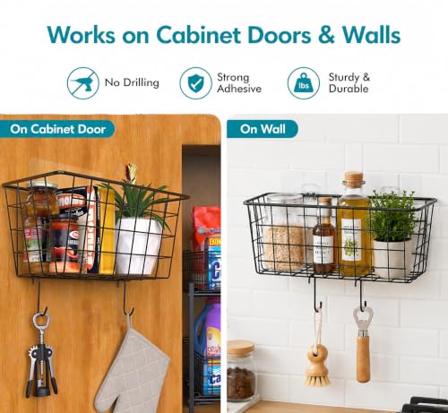 Hanging Kitchen Baskets Wire Storage Basket Over the Cabinet Door Organizer