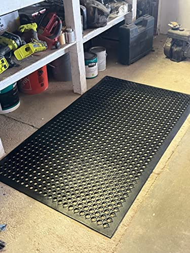 Outdoor Rubber Floor Mat Anti Slip Commercial Resturant Kitchen Mat Rubber Drainage Mat 60 x 35 Inch Heavy Duty Mat for Garage Garden Indoor Outside Industral Pool Entrance Bar Wet Area Use