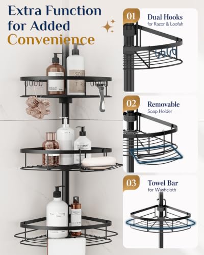 Rustproof Corner Shower Caddy Tension Pole for Bathroom Organizers