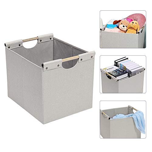 Large Collapsible Storage Bins with Wooden Handles