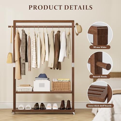Solid Wood Clothes Rack with Wheels