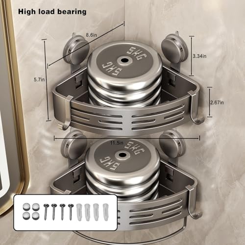 Corner Shower Caddy Suction Cup Shower Shelf Corner No Drilling Bathroom Shower Organizer Storage Rack Adhesive with Towel Bar Hooks