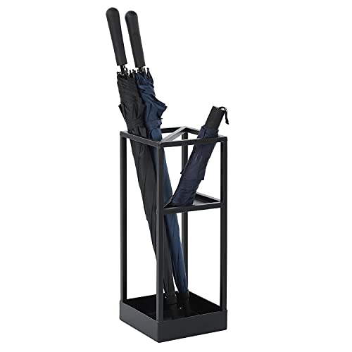 20 Inch Tall Modern Metal Geometric Freestanding Entryway Umbrella Rack or Cane Holder with Shelf for Small Umbrellas and Bottom Drip Tray