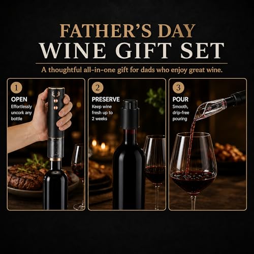 4-in-1 Rechargeable Electric Wine Opener Set - Automatic Corkscrew, Foil Cutter, Aerator Pourer, Vacuum Stopper - Wine Lovers Gifts for Women and Men