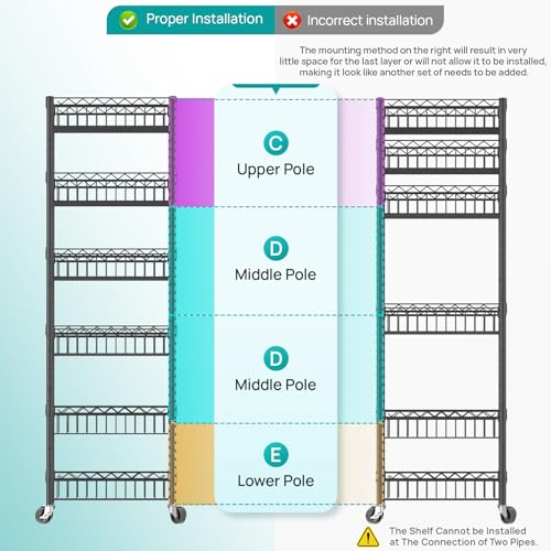 6 Tier Shelf Wire Shelving Adjustable Storage Shelves Basket Rack