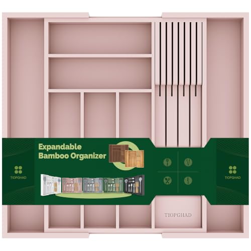 Expandable Bamboo Silverware Organizer with Knife Block