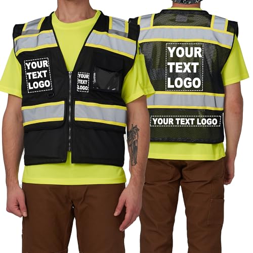High Vis Reflective Safety Vest for Men Women Zipper Ipad Pockets Mesh Construction Apparel Neon Vest for Work