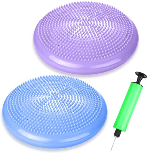 2 Pcs Wiggle Seat Inflated Wobble Cushion Flexible Balance Disc with Air Pump for Core Stability Strengthening Improving Posture Physical Exercise