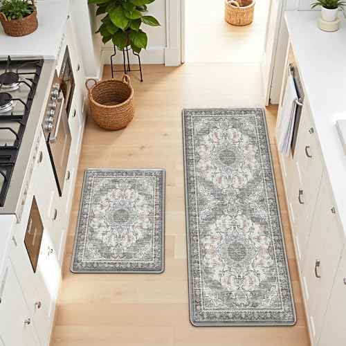 Boho Kitchen Mats for Floor 2 Piece Set Anti Fatigue Cushioned PVC Kitchen Rugs Non Slip Waterproof Farmhouse Mats 2