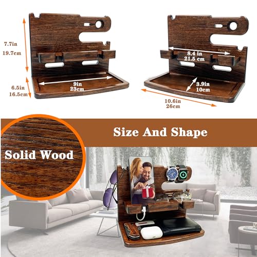 Gifts for Men from Wife Nightstand Organizer for Men Wood Phone Docking Station Phone Holder for iPhone